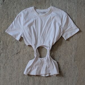 Zara White Twisted Cut-Out T Shirt Top